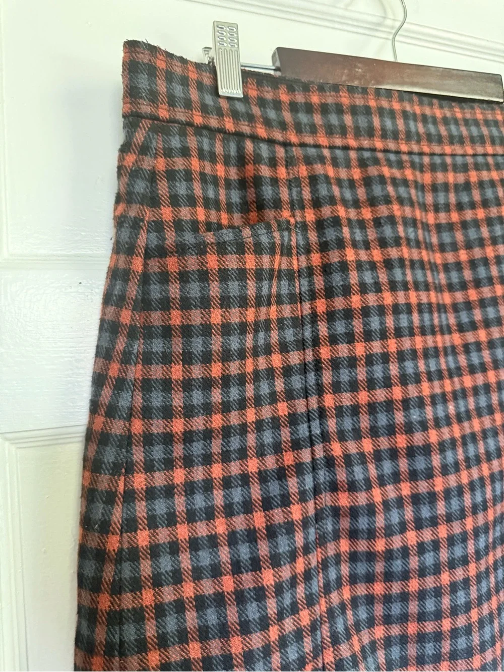 LOFT Plaid Wool Blend Mini Skirt Black/Orange W/Side slit Fall Grunge Revival 6